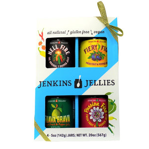 
                  
                    Load image into Gallery viewer, Jenkins Jellies Gift Box Set - 4 Pepper Jellies (5 oz) with Gold Ribbon
                  
                