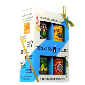 
                  
                    Load image into Gallery viewer, Jenkins Jellies Gift Box Set - 4 Pepper Jellies (5 oz) with Gold Ribbon
                  
                