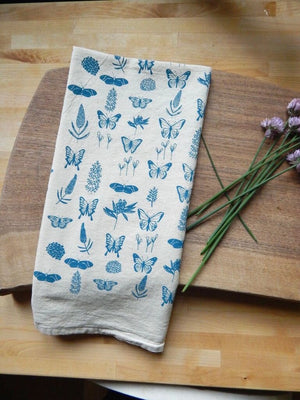 
                  
                    Load image into Gallery viewer, Butterfly Kitchen Tea Towel | Handcrafted by The High Fiber (Blue or Black)
                  
                