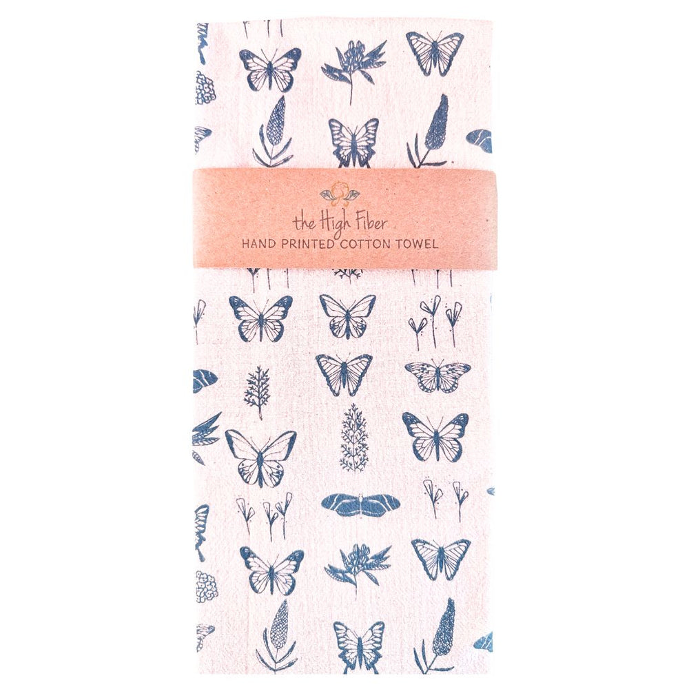 
                  
                    Load image into Gallery viewer, Butterfly Kitchen Tea Towel | Handcrafted by The High Fiber (Blue or Black)
                  
                